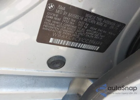 2012 BMW 750I xDrive из США, поврежденный, VIN WBAKC6C51CC396594